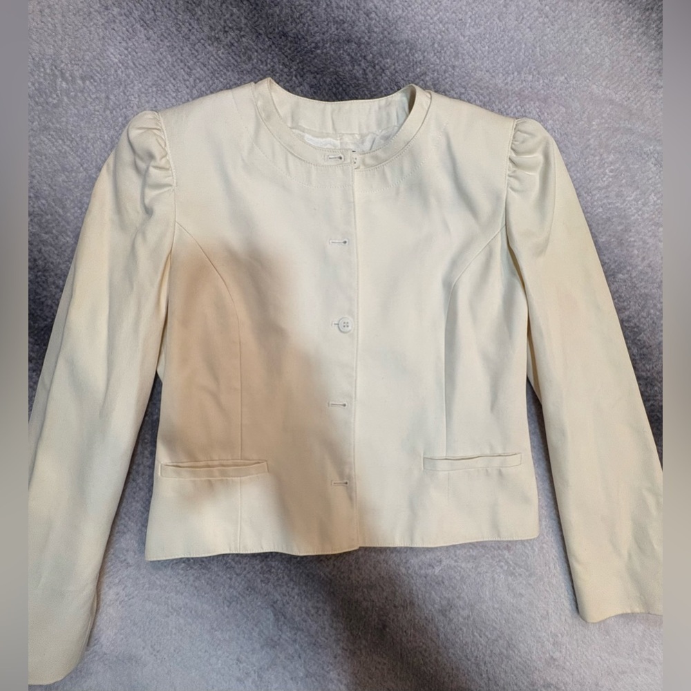 VINTAGE J GALLERY Ivory Structured‎ Blazer Jacket 80s 90s Padded Shoulder S 4